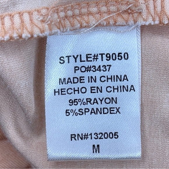 MEDIUM ENTRO ORANGE PASTEL TOP SHORT SLEEVE STRETCH LACE UP NECKLINE BOHO - Picture 9 of 10